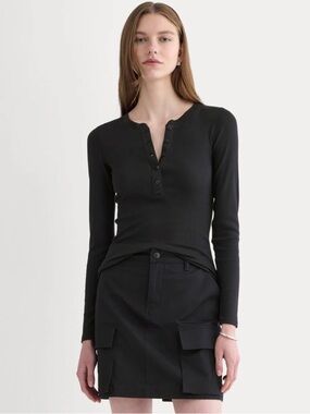 New Everlane THE LUXE RIB HENLEY in Black Size XS